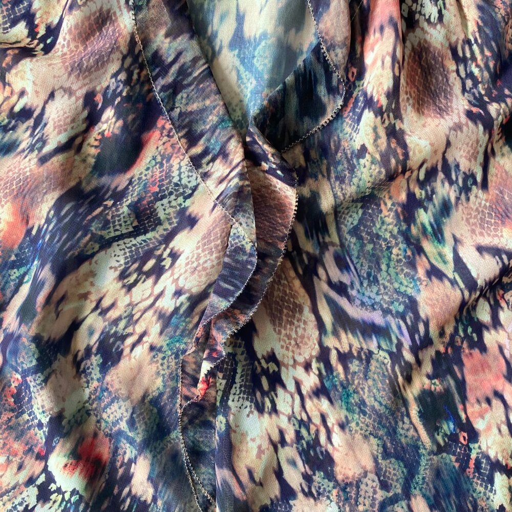 AllSaints Women’s Nylah Masala Blouse – Size 6 Snakeskin Animal Print Ruffle Top - Picture 3 of 8